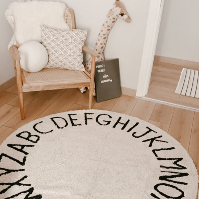 Scandinavian Alphabet Round Rug